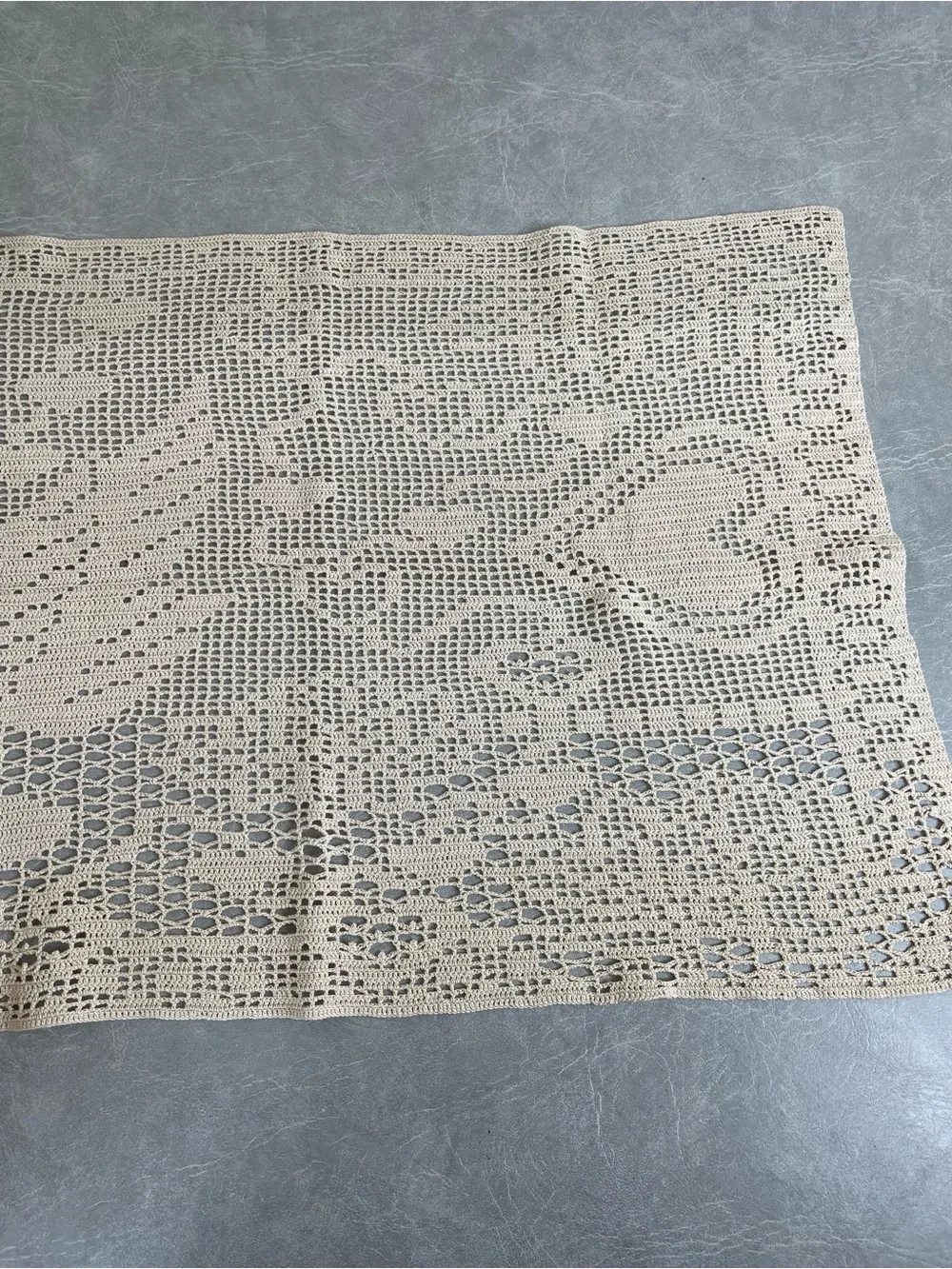 Handmade Crochet Table Runner - Cream Heart & Swan Design “Love One Another”